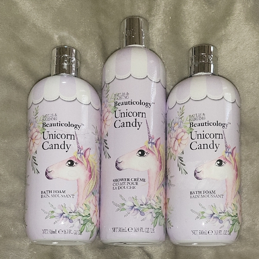 NEW UNICORN CANDY BEAUTICOLOGY Bath Soak & Bubbles & Bath Gel (lot of 3)